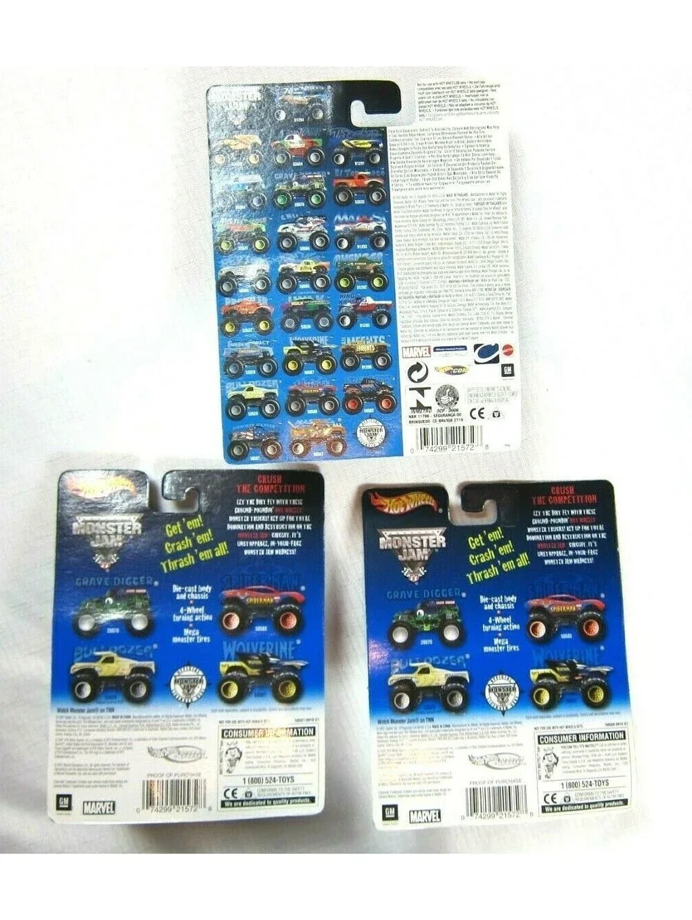 Lot of 3 Vintage Hot Wheels Monster Jam Wolverine, Spider-Man & He-Man 1:64 NEW